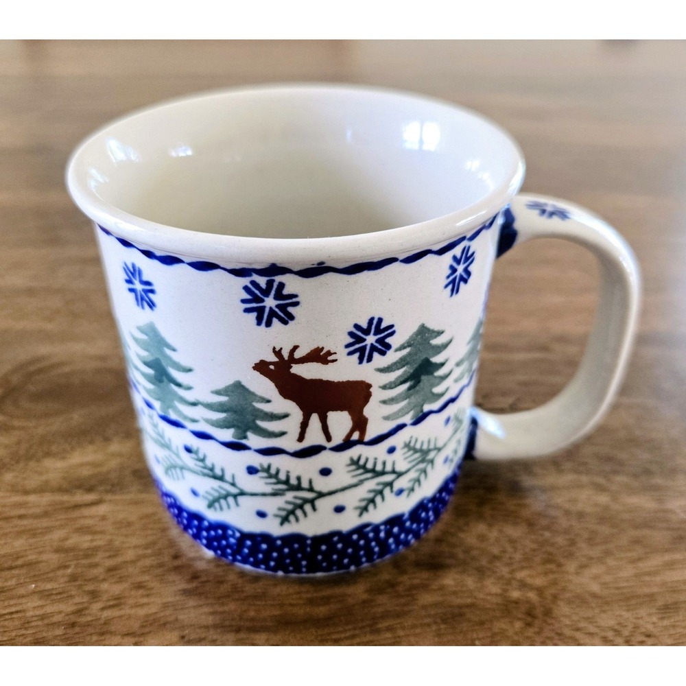 Z Boleslawca Hand Made Reindeer/Trees/Snow Polish Ceramic Pottery Mug 12 fl. oz